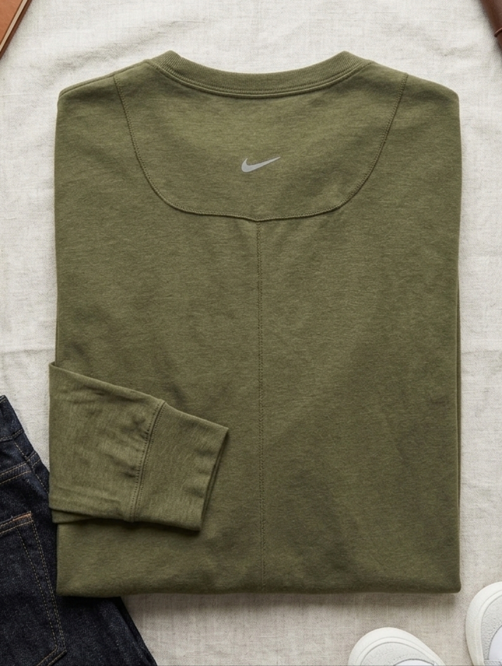Nike Olive Green Long Sleeve Crew with Reflective Swoosh